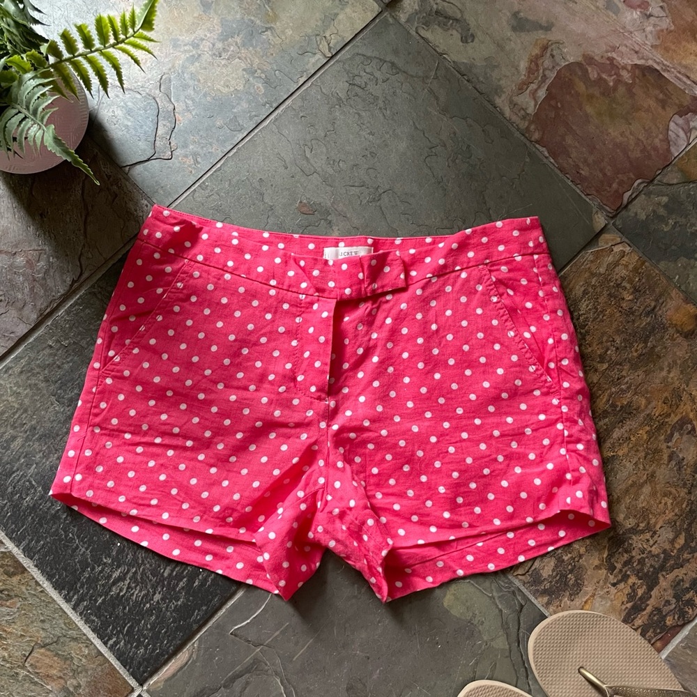 JCrew Pink with White Polk-a-Dot Linen Shorts, Size 2